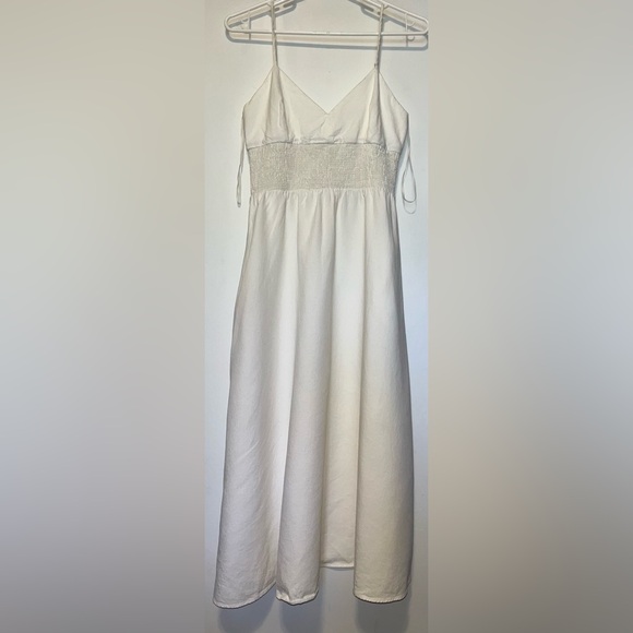 Zara Linen Blend Smocked Midi Sundress Ecru White Size M - Picture 2 of 8